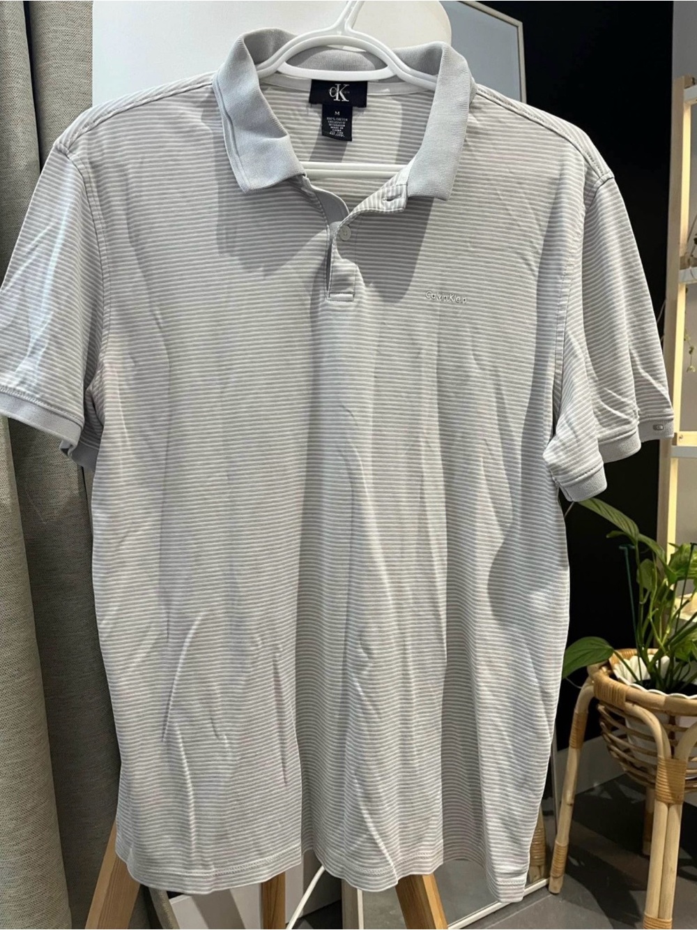 Calvin Klein Men’s Light Gray Striped Polo